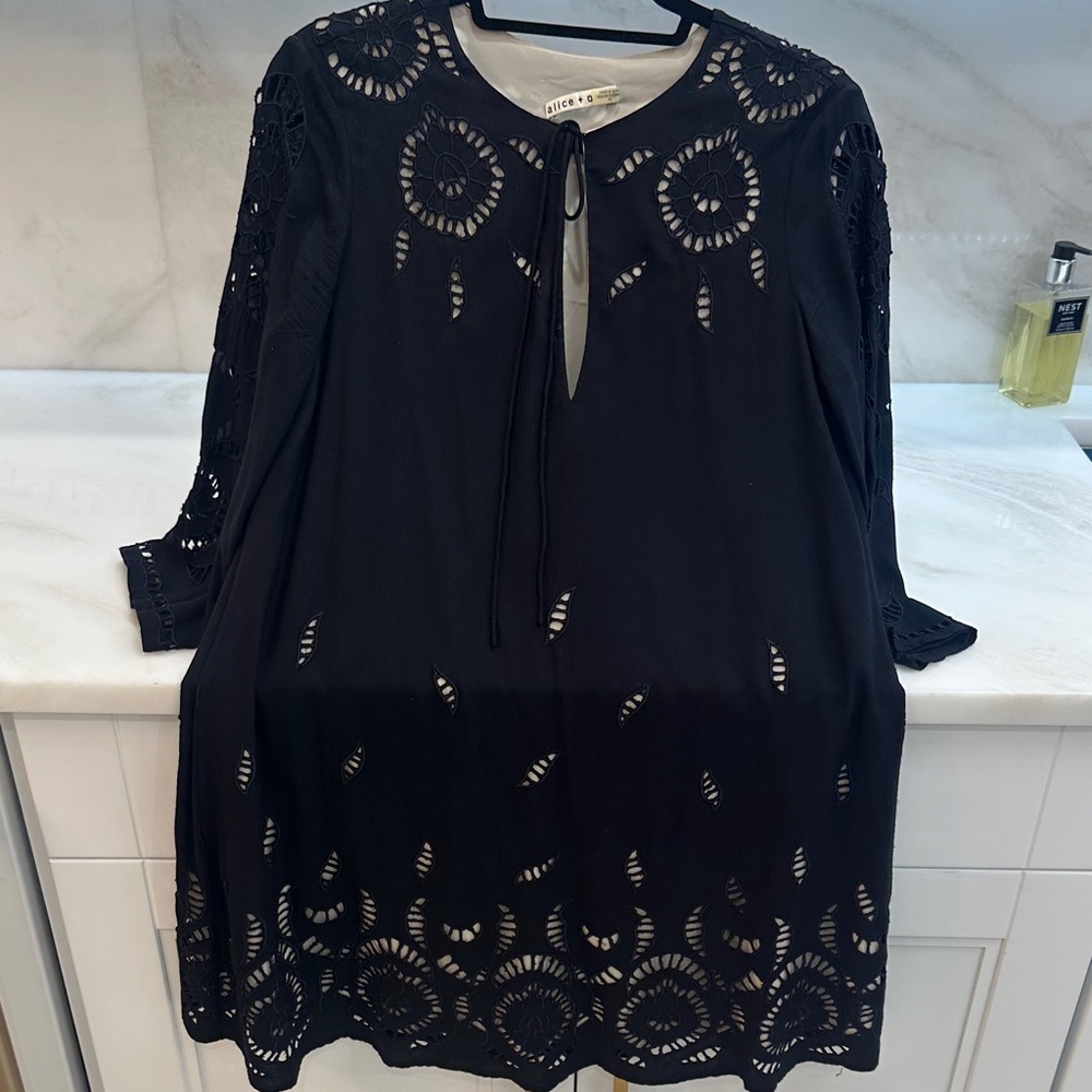 Alice and Olivia Black Eyelet Cutout Tunic Dress
